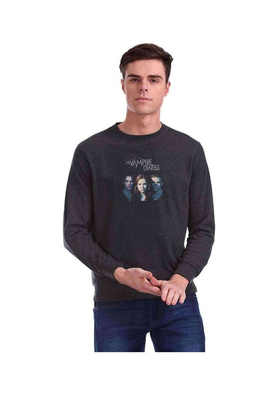 The Vampire Diaries Quotes V Baskılı Füme Erkek Örme Sweatshirt