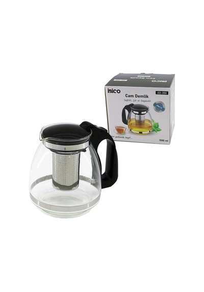 1500ml Cam Demlik Çelik Süzgeçli - Plastik Kulp - Kapak - Krom Çerçeve 5468 Çok Renkli