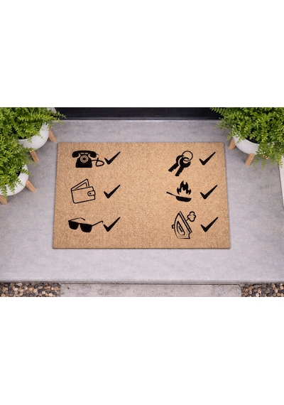 Eldione Kaymaz Tabanlı Baskılı Şık Kapı Önü Paspası 45x70 Cm Coco Hasır Görünümlü Velür Paspas Kahverengi