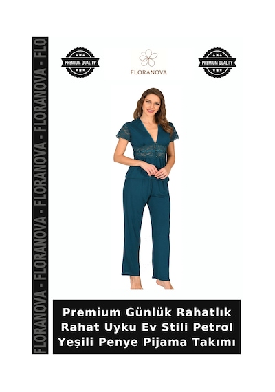 Floranova Premium Günlük Rahatlık Rahat Uyku Ev Stili Petrol Yeşili Penye Pijama Takımı