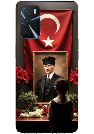 Oppo A16-a54-a55 Uyumlu Atatürk Türk Bayrağı Tablo Baskılı Silikon Kılıf Renkli