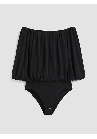 Lcw Vision Siyah Bisiklet Yaka Fırfırlı Kadın Bodysuit