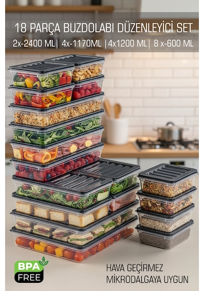 18'li Freshbox Buzdolabı Ve Derin Dondurucu Düzenleyici Dolap İçi Organizer Mikrodalgaya Uygun Diğer