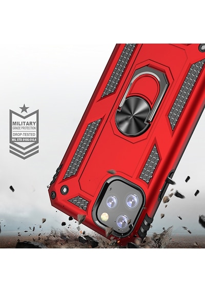Ally Apple Uyumlu iPhone 11 Pro 5.8 Inch Yüzüklü Kilif Armor Shockproof Ring 314371287 - Renk / Kirmizi