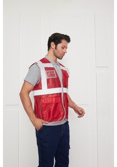 Orange Safety Mühendis Tipi İkaz Yeleği Kırmızı
