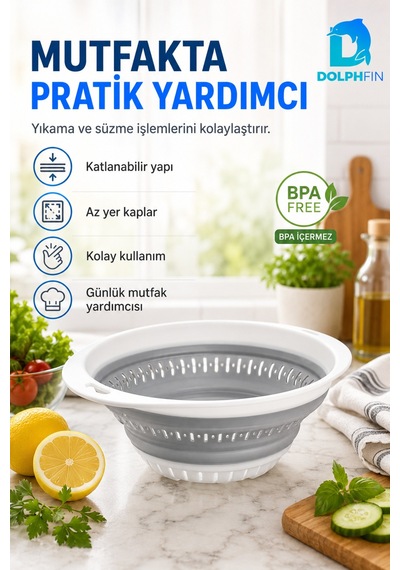 Katlanır Oval Süzgeç Mutfak Pratik Kullanım Gereci Beyaz - Gri