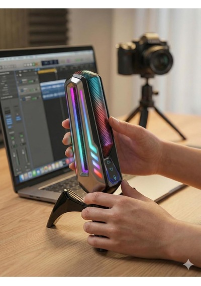 Tr Elyvra Rgb Usb Masaüstü Mikrofon Oyun Canlı Yayın Karaoke Konferans Siyah Tek Ebat
