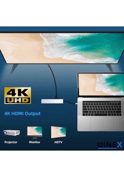 Winex 8In1 Usb Type-C Hub Port Adaptör Hdmı Usb Ethernet Pd Giriş