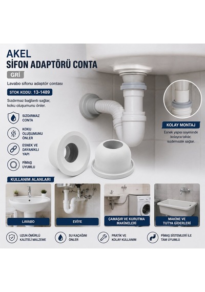 Akel Sifon Adaptörü Contası - Gri- 100'li Paket Diğer