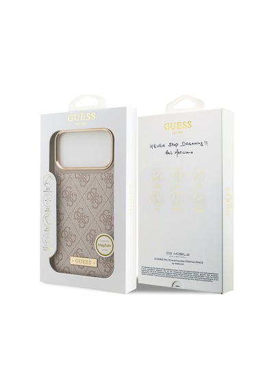 Apple Uyumlu iPhone 17 Pro Max Kılıf Guess Lisanslı M-safeli 4g Desenli Pu Metal Plaka Klasik Logolu Pembe Pembe