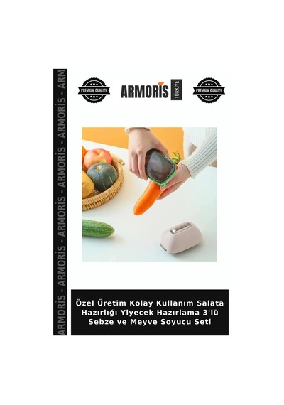 Özel Üretim Kolay Kullanım Salata Hazırlığı Yiyecek Hazırlama 3'lü Sebze Ve Meyve Soyucu Seti Çok Renkli