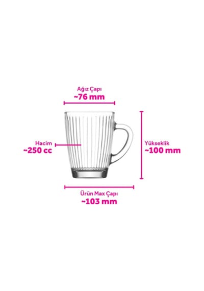 Lav Hestia Cam Fincan 3 Kişilik 250 ml Kulplu (Kahve/Çay Bardağı)