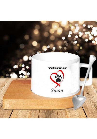 Veteriner Baskılı Fincan Altılık ve Kaşık Kişiye Özel Set