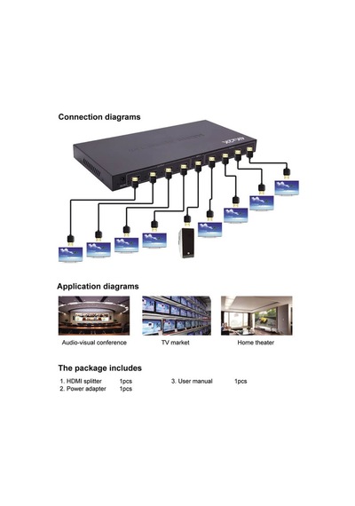 Wozlo 8 Port 4k Hdmı Splitter Görüntü Ses Çoklayıcı Ultra Hd Adaptörlü Metal Kasa - 1 Giriş 8 Çıkış