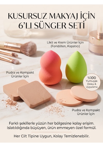 6'lı Makyaj Süngeri Seti