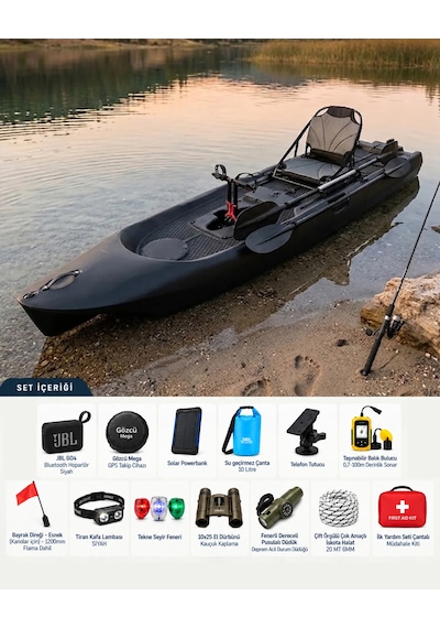Sup Pro Tek Kişilik Pedallı Balıkçı Kanosu Siyah Seti