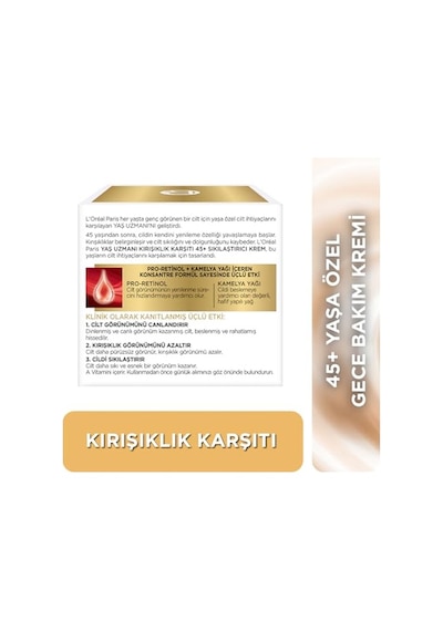 L'oreal Paris Yaş Uzmanı 45+ Kırışıklık Karşıtı Sıkılaştırıcı Gece Kremi