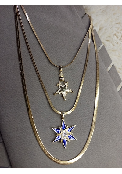 Beren Aksesuar Stainless Steel İtalyan Zincir 3'lü Set Kutup Yıldızı Çelik Kolye Gold