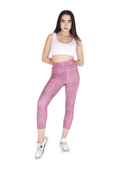Kadın Pembe Benekli Yüksek Bel Spor Tayt Pembe Benekli
