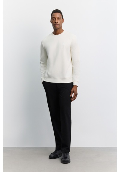 Avva Erkek Ekru Bisiklet Yaka Kolay Ütülenen Baskılı Pamuklu Regular Fit Sweatshirt A62y1297