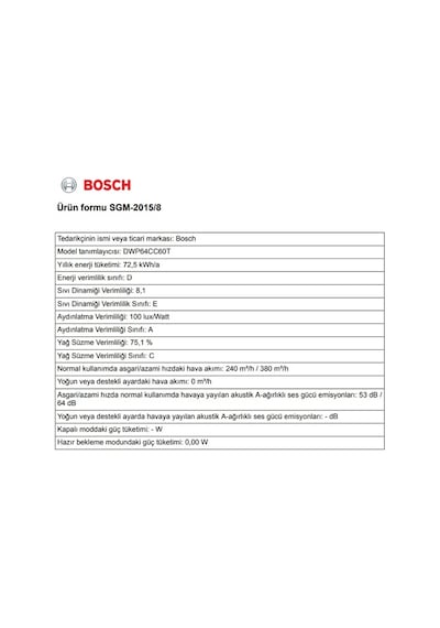 Bosch DWP64CC60T 60 CM Duvar Tipi Davlumbaz