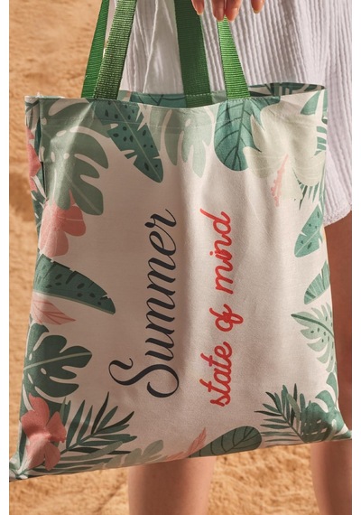 Summer Mind Desen Baskılı Plaj Çantası Yeşil