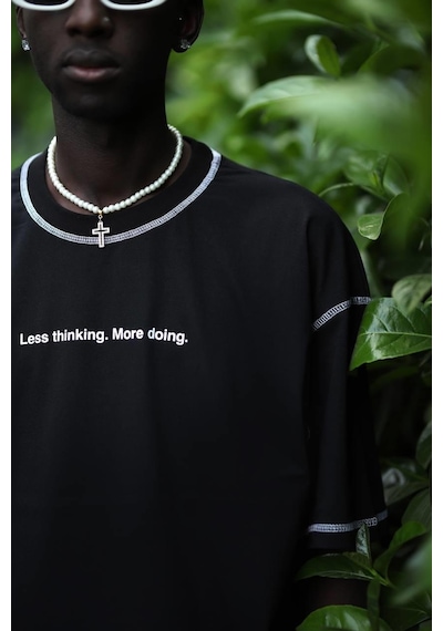 Oversize Bisiklet Yaka Baskılı Ve Zikzak Dikiş Detaylı Erkek Yazlık T-shirt 001