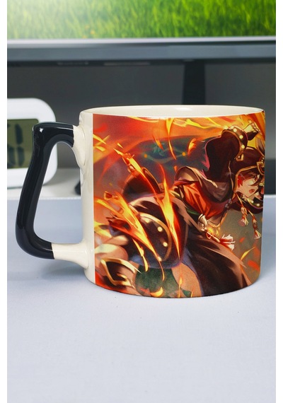 Gaming Genshin İmpact Baskılı Seramik Lüks Kupa 1 Adet Özel Siyah Kulp Dalga Kulp V1d Çok Renkli