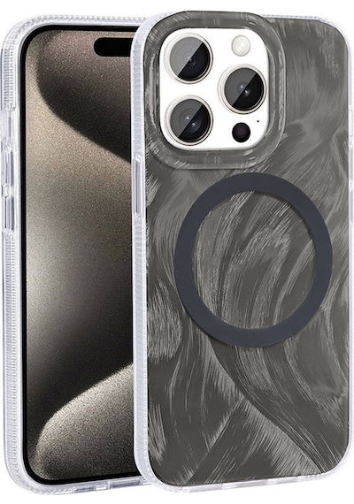 Nourthkiingdom Apple Uyumlu iPhone 15 Pro Max Kılıf Magsafe Şarj Özellikli Fırça Boya Desenli Nrtk Palet Kapak - Mor Mor