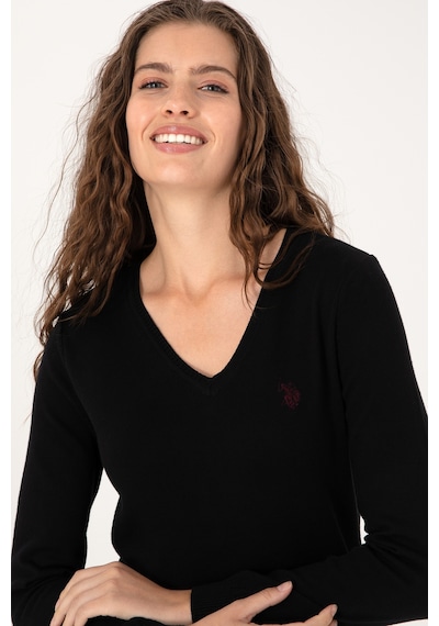 U.S. Polo Assn. Kadın Siyah V Yaka Basic Kazak 50313590-VR046
