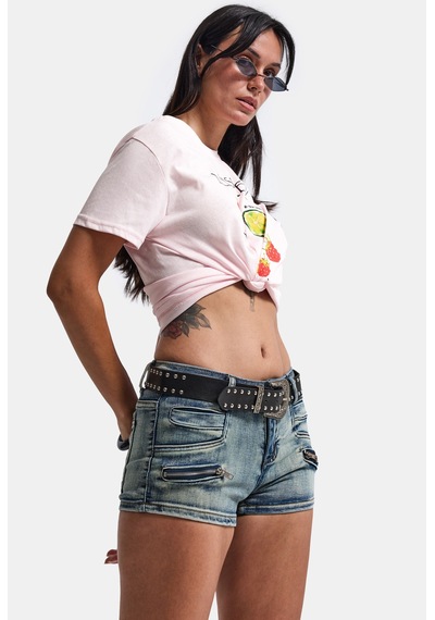 Kadın Kot Rengi Mini Kemer Dahil Özel Tasarım Denim Şort Mavi