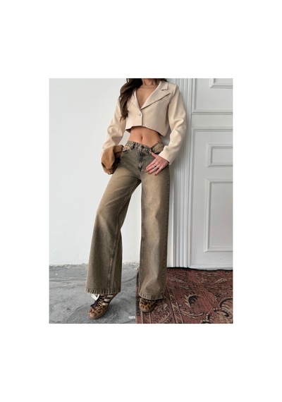 Blue Marlın Bol Paça Kahve Tintli Jeans Kahverengi