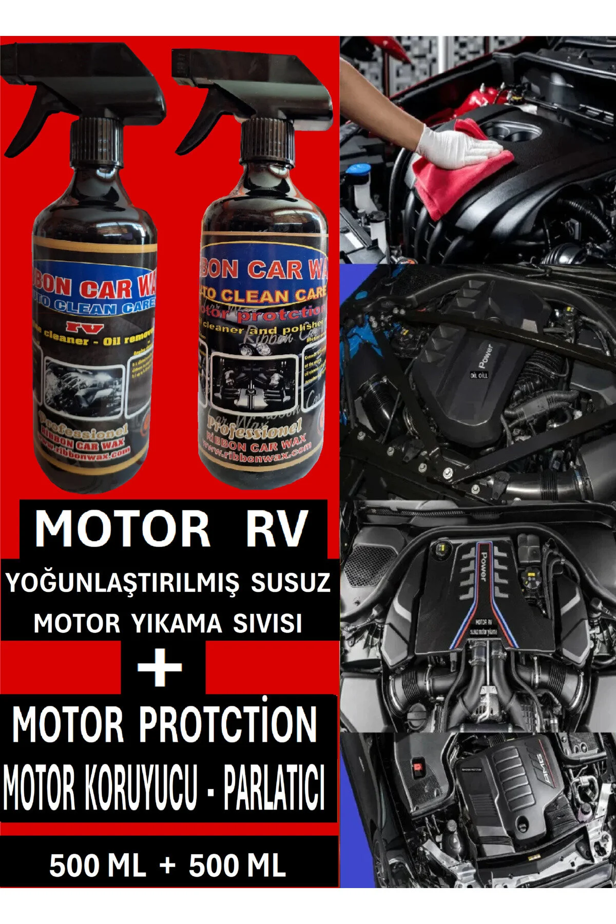 Susuz Motor Temizleme Sıvısı 500 Ml + Motor Koruma Parlatma 500 Ml 2 Lı Set
