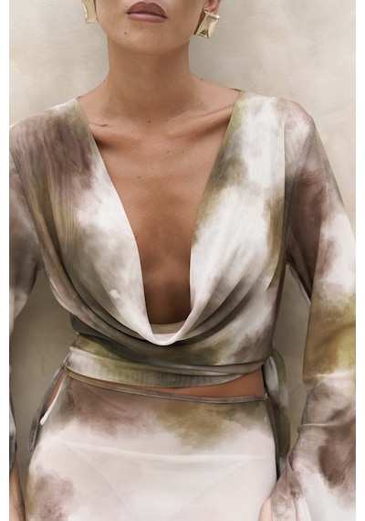 Mai Collection Mai Studios Co. Pnaisyonist Uzun Kol Yeşil Crop Etek Takım Yeşil
