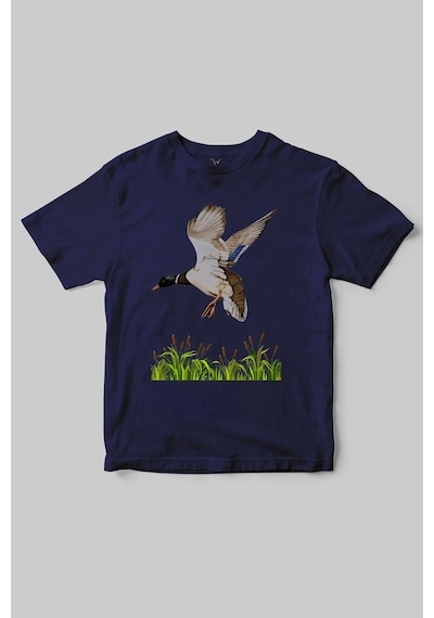 Özel Dağcılık Avcılık Tasarımlı Yeşilbaş Ve Doğa Temalı Regular Fit %100 Pamuk Lacivert T-shirt Lacivert