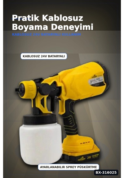 Akülü Boya Püskürtme Tabancası Ayarlanabilir Sprey Uçlu Şarjlı Boyama Aleti Bx-316025