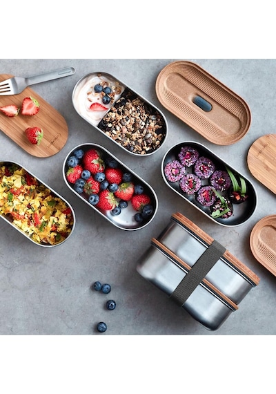 Black Blum Çelik Bento Kutusu, Çift Katmanlı, 1l Kapasiteli, Bambu Kapak Saklama Kapları Çok Renkli