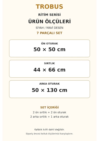 Trobus Ritim Kia Rıo 2012-2015 Baby Face 7'li Koltuk Minderi Siyah Mavi Desen