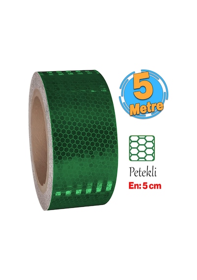 5 Metre Yapışkanlı Gece Parlayan Reflektörlü 5 Cm Reflektif İkaz Bandı Koyu Yeşil Renk Şerit Bant