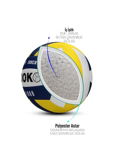 Semi-pro Voleybol Topu Lamineli Beton Zemin Softtouch İç-dış Mekana Uygun 8 Panel Sarı-mavi V1000 Mavi