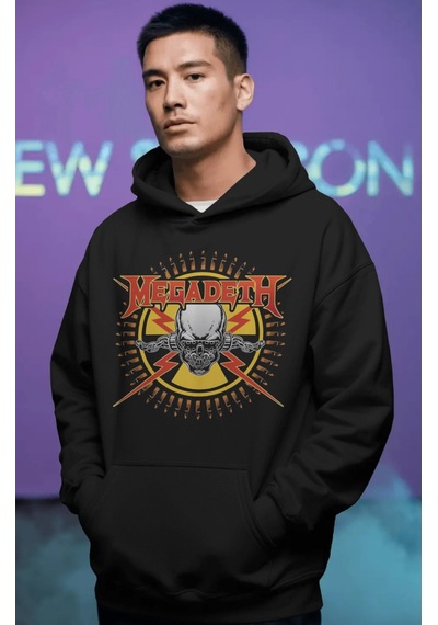 Sevbano Megadeth Rock Metal Müzik Grubu Ön Baskılı Unisex Oversize Premiu Siyah