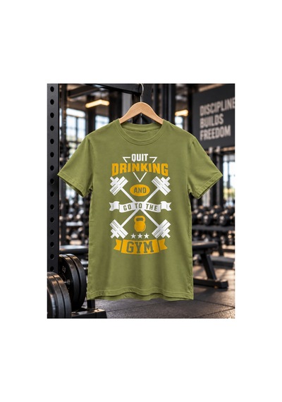 Segungear Quitdrinking Erkek Regular Fit Baskılı Spor Tişört Haki - 931822259 Haki