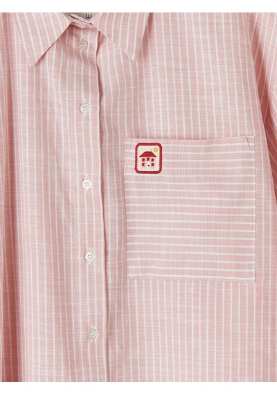 Lcw Modest Pembe Çizgili Oversize Poplin Kadın Gömlek Tunik