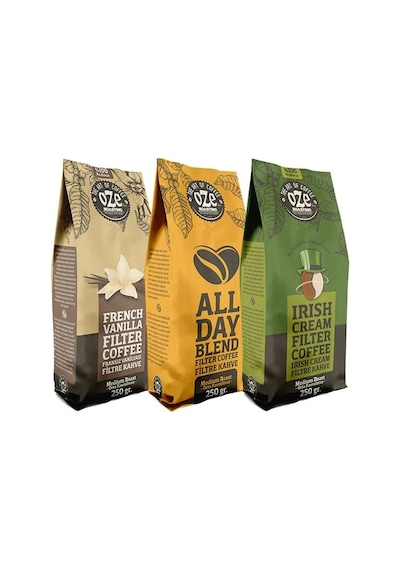 Oze Aromalı Filtre Kahve Tanışma Seti Irish Cream 250 G + All Day Blend 250 G + Vanilya 250 G Çekirdek