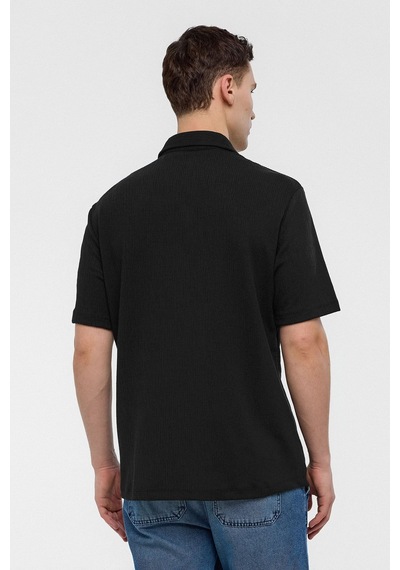 Backandbond Siyah Regular Fit Örme Kısa Kollu Gömlek