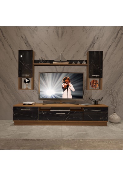 Decoraktiv Trendstyle 5da Mdf Tv Ünitesi Tv Sehpası Ceviz - Siyah Mermer
