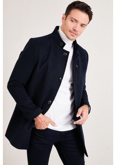 Buratti Slim Fit Düğmeli Dik Yaka Kaşe Erkek Kaban 5840099 Lacivert