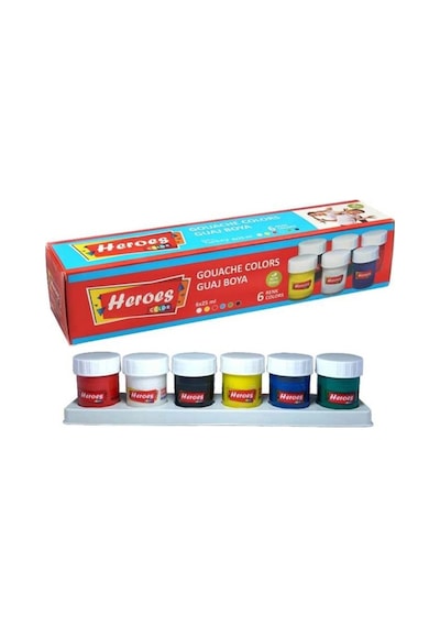 Guaj Boya 6 Renk X 20 Ml Su Bazlı Tüp 1 Paket Heroes Guaj Boya Seti Şişe İçerisinde 6 Lı Okul Hobi Çok Renkli