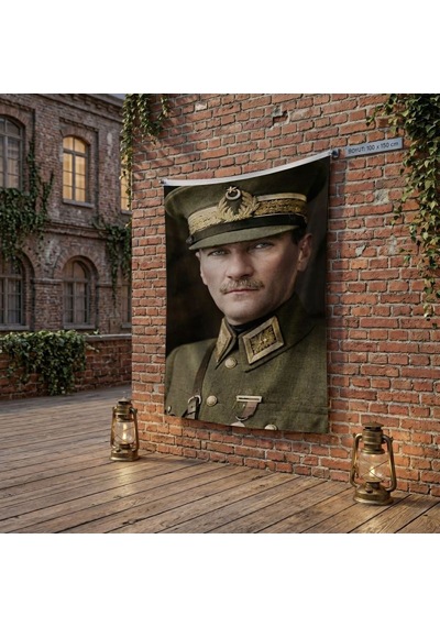 Üniformalı Atatürk Portresi Yakın Çekim Poster Bayrak Raşel Kumaş 100x150 Cm Ata66 Diğer