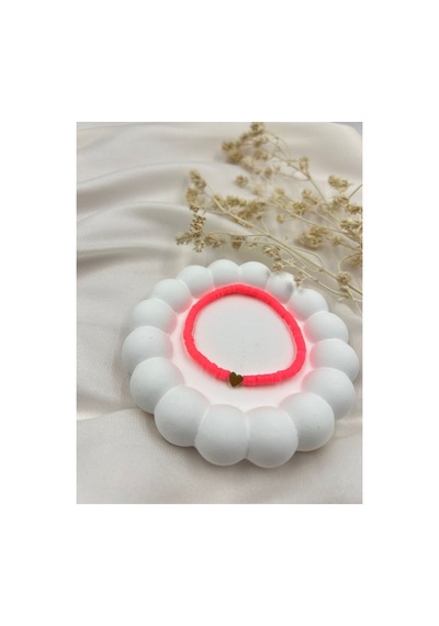 Lunarie Neon Pembe Polimer Kil Disk Boncuklu Gold Kalp Bileklik